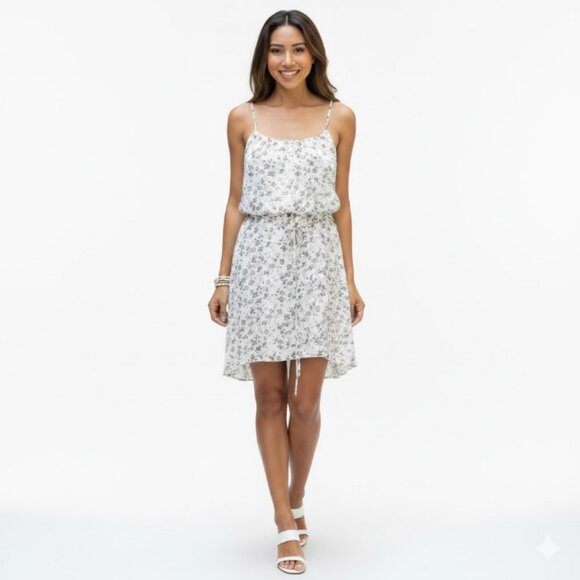 !NEW! GUESS White Floral Print Dress Spaghetti Straps and Flowy Asymmetrical Hem - Picture 1 of 9